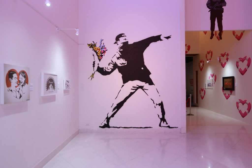 A few artworks by Banksy at the art of banksy without limits exhibition