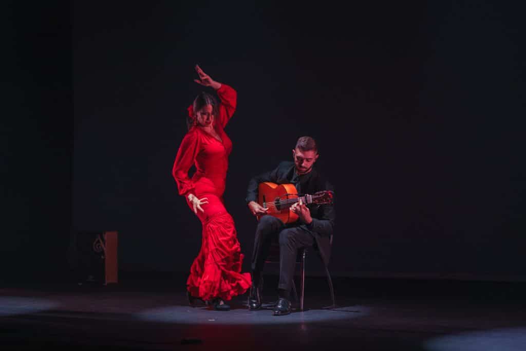Paula Rodriguez on stage during an authentic flamenco performance