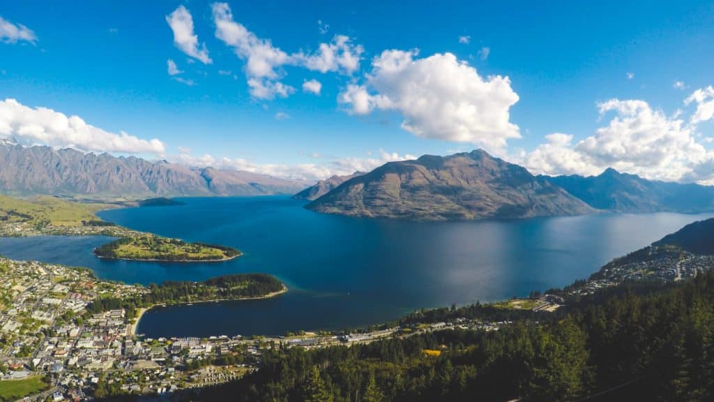 a photo of queenstown new zealand from above