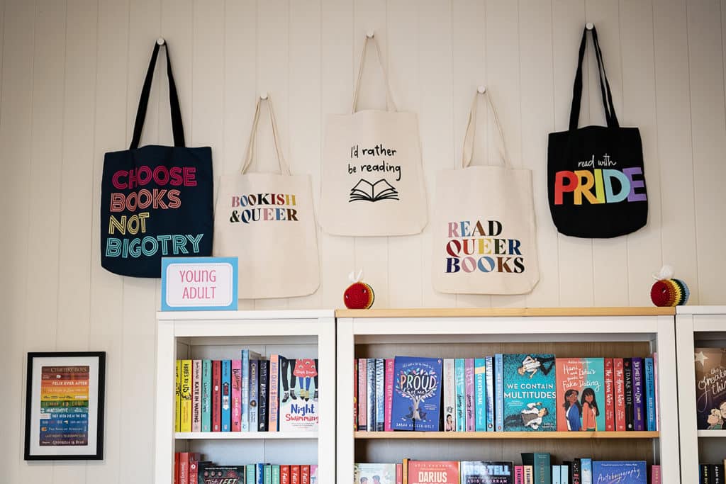 a photo of a bookstore's shelves