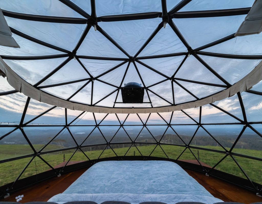 a photo inside a geodesic dome