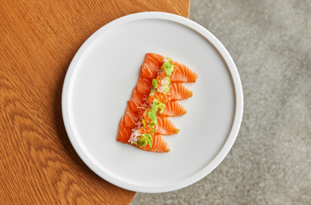 a photo of a cured ocean trout dish at the lex restaurant in brisbane